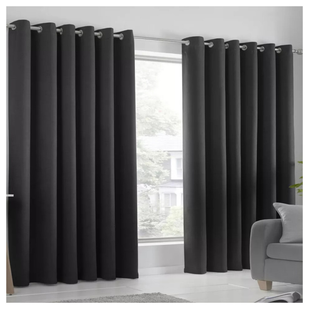(GREY, 66 x 90) Blackout Curtain Pair Eyelet Ring Top Ready Made