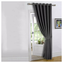 (GREY, 66 x 84 DOOR CURTAIN) Blackout Curtain Pair Eyelet Ring Top Ready Made