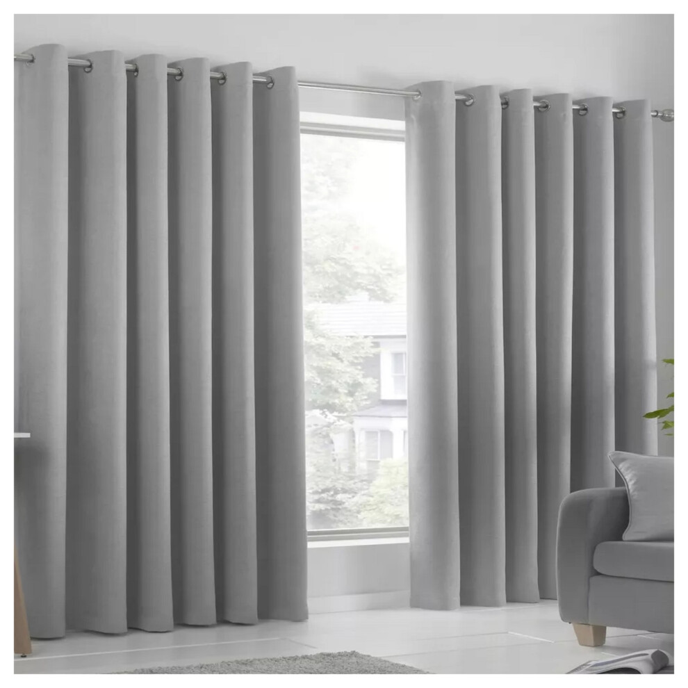 (SILVER, 66 x 72) Blackout Curtain Pair Eyelet Ring Top Ready Made-image-OPC-P8TKY8S-NEW