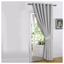 (SILVER, 66 x 84 DOOR CURTAIN) Blackout Curtain Pair Eyelet Ring Top Ready Made