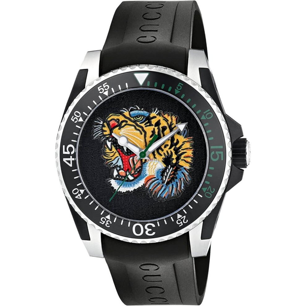 Gucci Ya136318 Dive Tiger Motif Dial Men's Watch Black