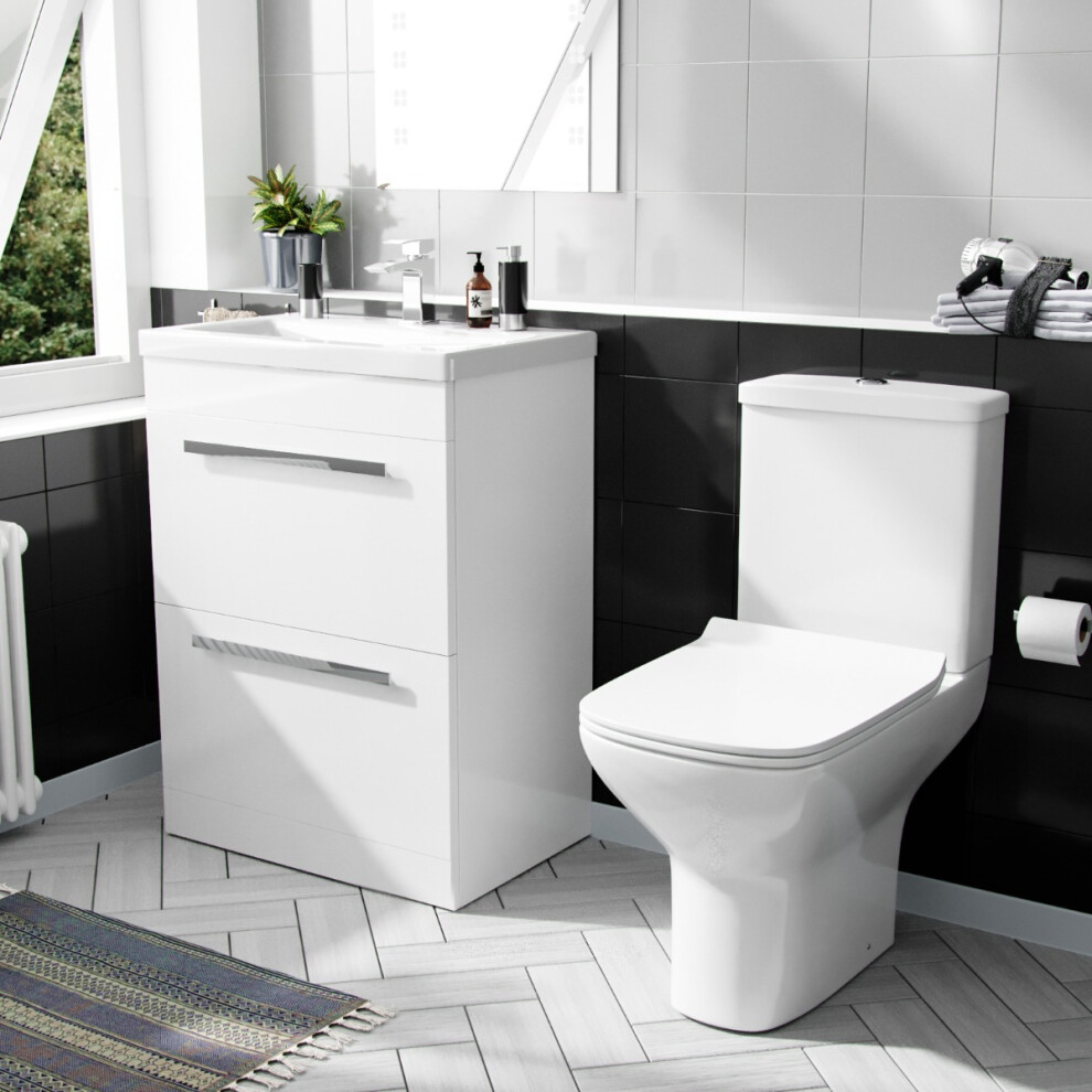 600mm Floorstanding 2 Drawer Vanity Basin Unit & Rimless Close Coupled Toilet