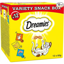 Dreamies Cat Treats Variety Pack, snacks with chicken, salmon flavour and cheese, Pack of 12 (12 x 60 g)