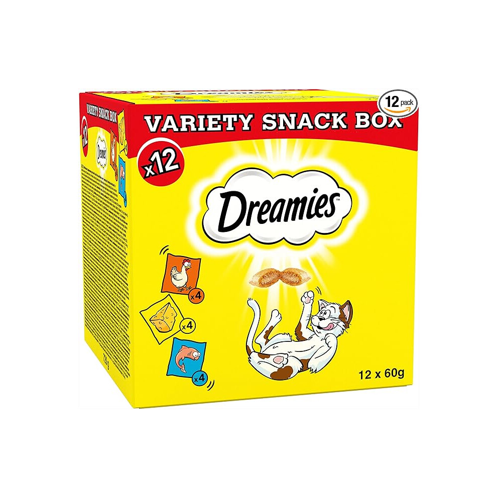 Dreamies Cat Treats Variety Pack, snacks with chicken, salmon flavour and cheese, Pack of 12 (12 x 60 g)