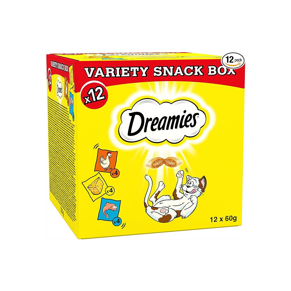 Dreamies Cat Treats Variety Pack, snacks with chicken, salmon flavour and cheese, Pack of 12 (12 x 60 g)-image-OPC-PFBGMNB-NEW