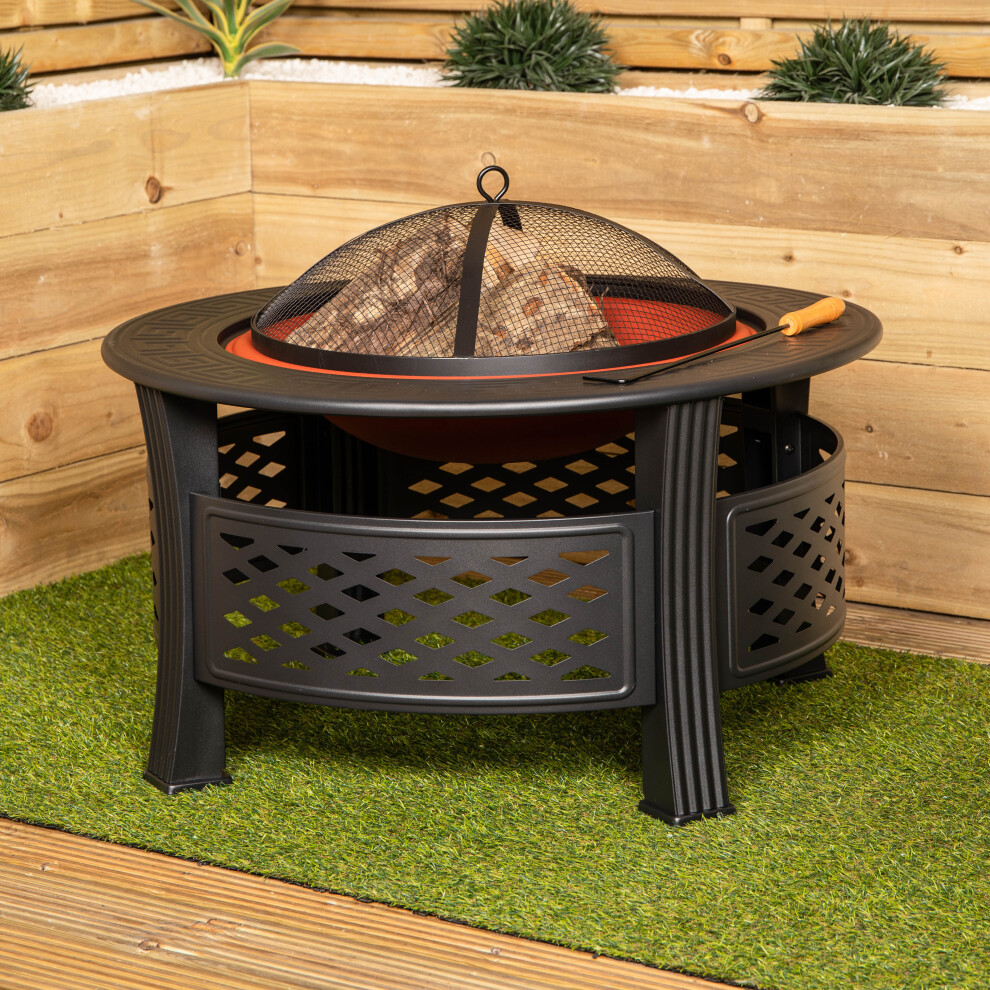 Samuel Alexander 80X58cm Steel Round Fire Pit - 3-In-1 Log Burner, Bbq & Ice Bucket With Cover For Outdoor Patio Black