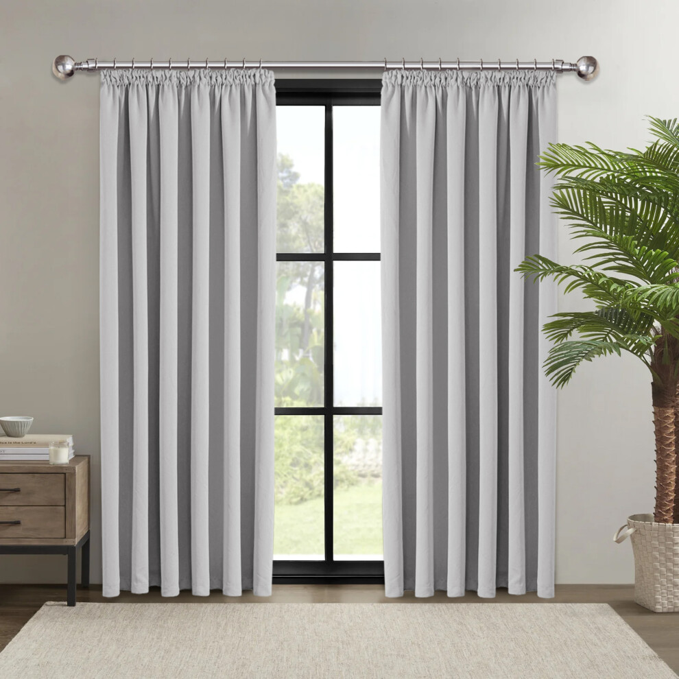 (SILVER, 46 x 54) Pencil Pleat Curtains Thermal Blackout Curtain-image-OPC-P8SYTFP-NEW