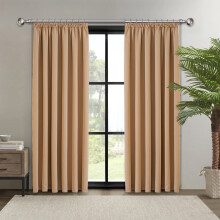 (BEIGE, 90 x 90) Pencil Pleat Curtains Thermal Blackout Curtain