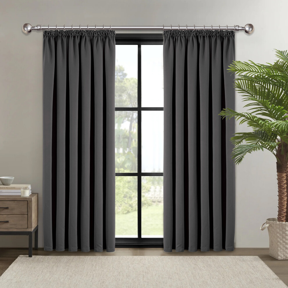 Supreme Bedding Ltd (, 90 X 90) Pencil Pleat Curtains Thermal Blackout Curtain Grey