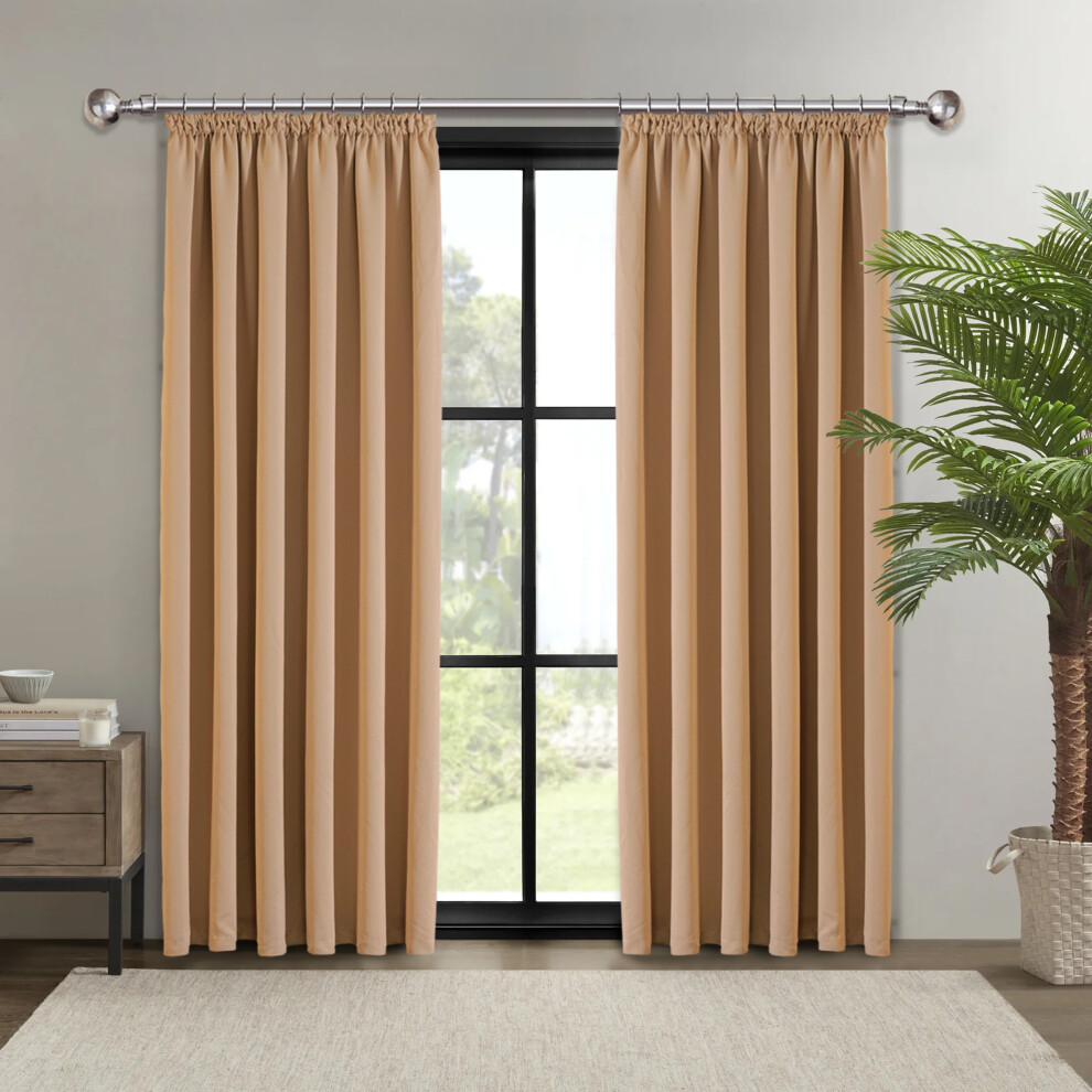 (BEIGE, 66 x 54) Pencil Pleat Curtains Thermal Blackout Curtain-image-OPC-P8SYTF8-NEW