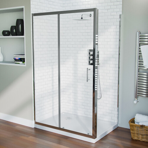 NES Home Shower 1200mm Sliding Door with 700 mm Frameless Glass Side Panel Screen