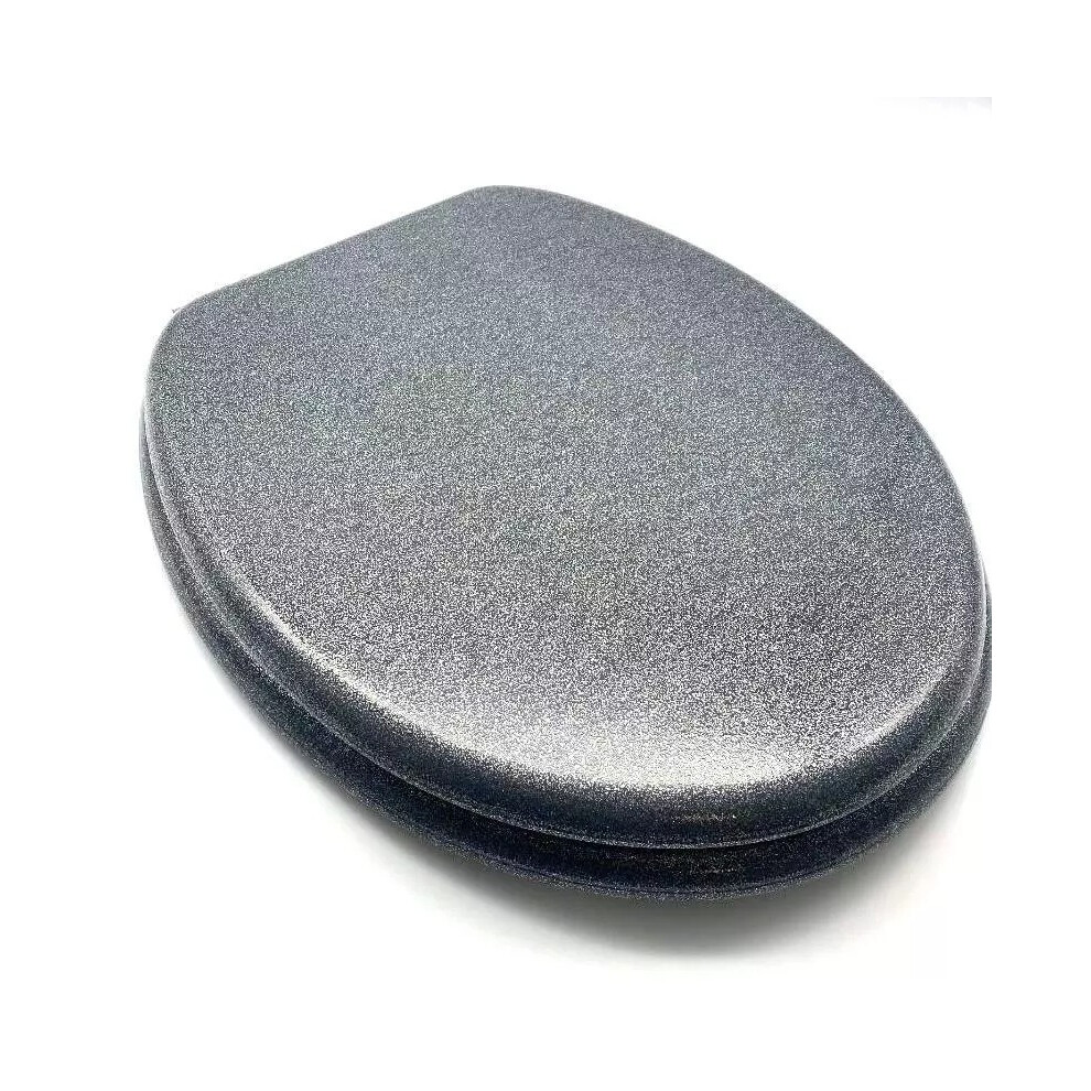Luxury Silver/Grey Glitter Sparkly MDF Easy Fit Toilet Seat With Universal Standard Fittings Included