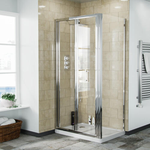 NES Home Bi-Fold Folding 900 mm Glass Door with Frameless 700 mm Side Panel