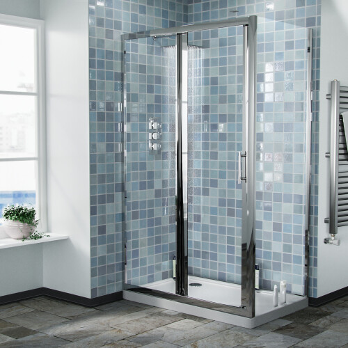NES Home Bi-Fold Folding 900 mm Glass Door with Frameless 700 mm Side Panel 2