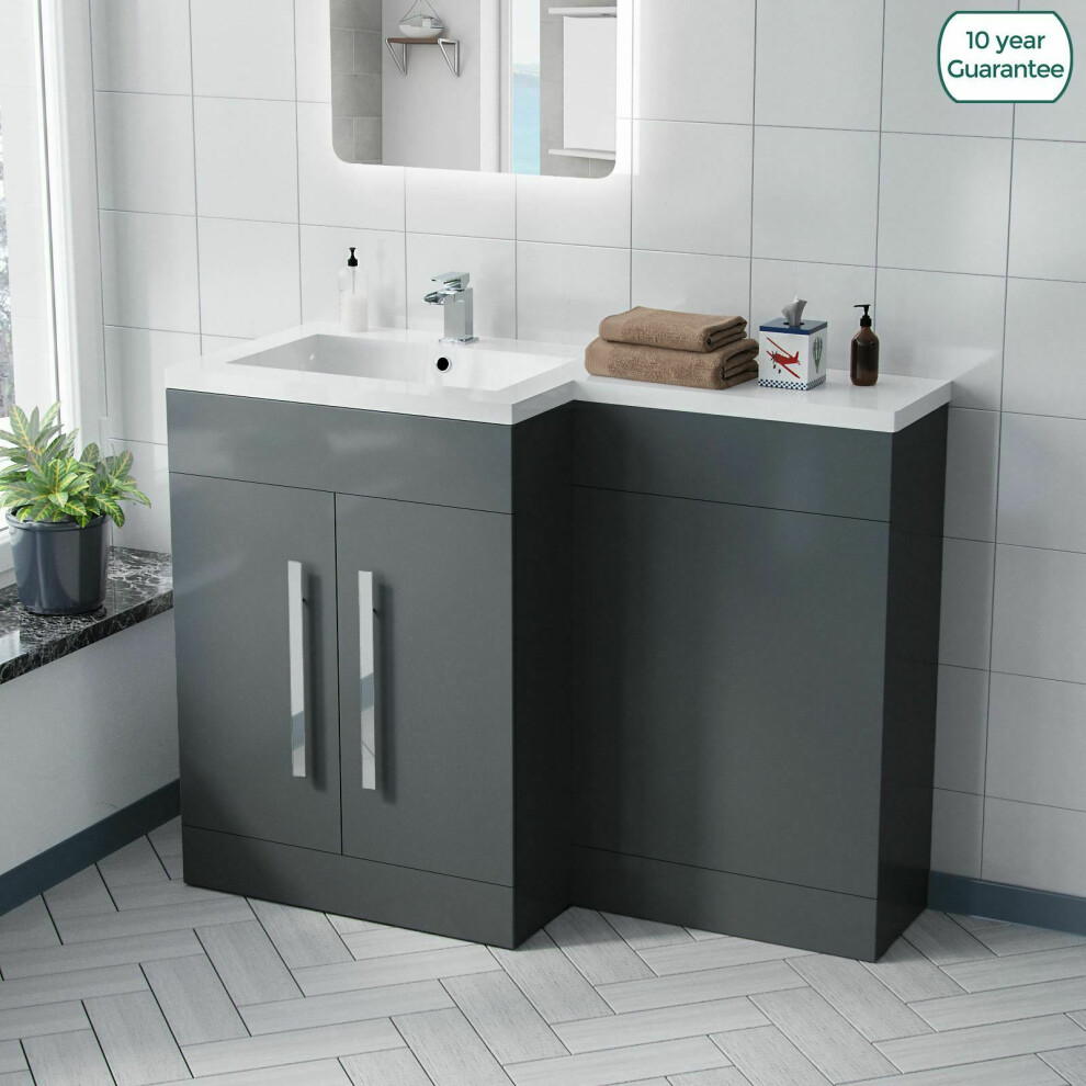 Aric Bathroom Grey Basin Sink Vanity Unit Furniture Cabinet LH 1100mm