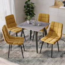 (Armani Grey + 4 Yellow Velvet Chairs) 80cm Modern Dining Table & Velvet Chairs Set