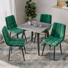 (Armani Grey + 4 Green Velvet Chairs) 80cm Modern Dining Table & Velvet Chairs Set