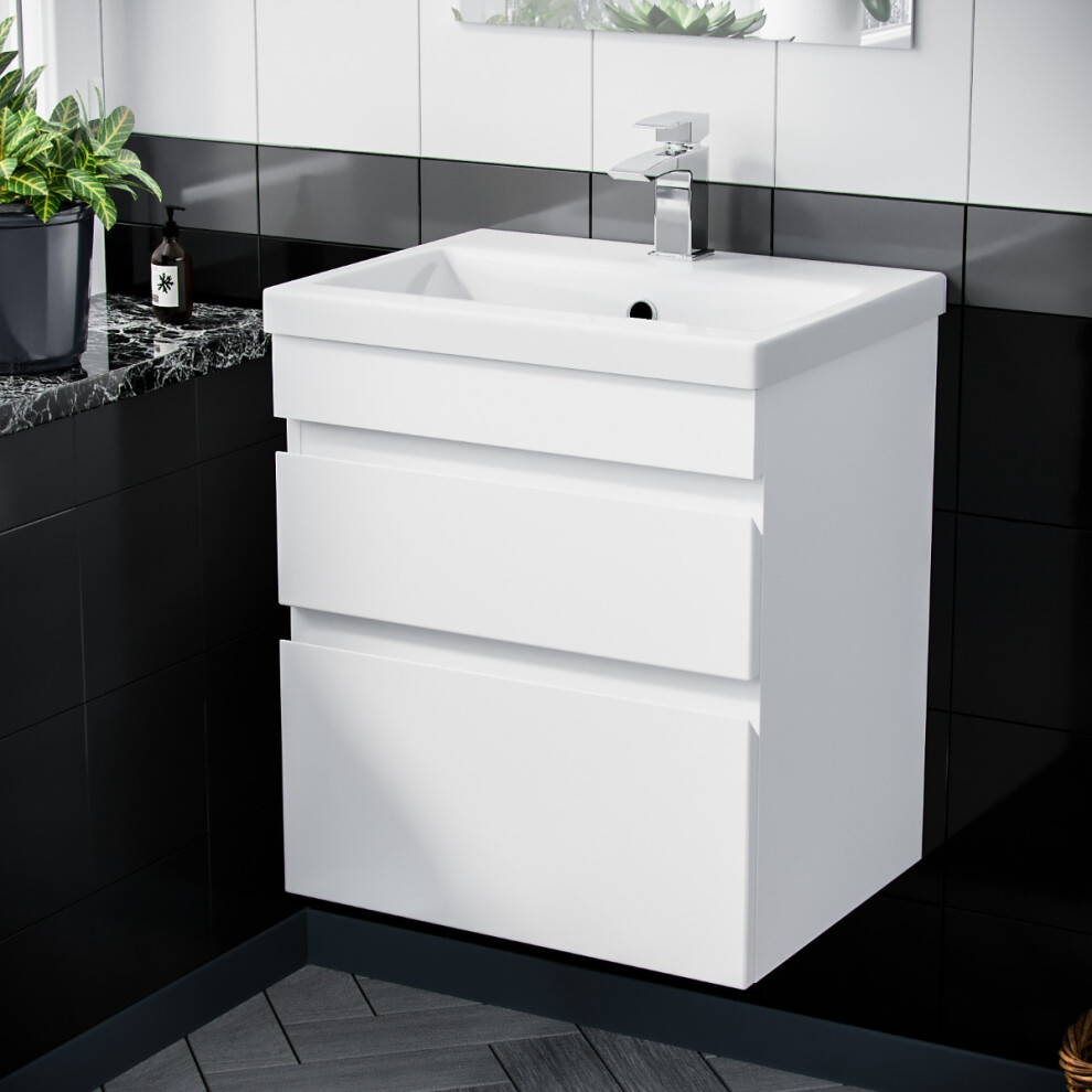 Hardie 500mm 2 Drawer White Wall Hung Vanity Cabinet and Basin Sink Unit