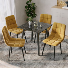 (Crimea Shinny + 4 Yellow Velvet Chairs) 80cm Modern Dining Table & Velvet Chairs Set