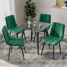 (Crimea Shinny + 4 Green Velvet Chairs) 80cm Modern Dining Table & Velvet Chairs Set