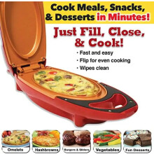 Red Copper 5 Minute Chef Dual-Plate Electric Cooker — Smokeless Nonstick Copper-Infused Pan, Top & Bottom Heating, Quick Omelets, Pizza Pockets