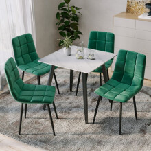 (White Matt + 4 Green Velvet Chairs) 80cm Modern Dining Table & Velvet Chairs Set