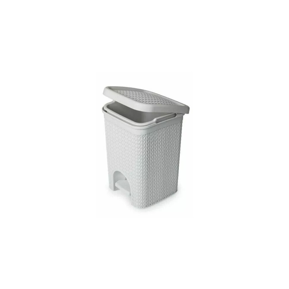 Addis Rattan Effect Square Bathroom Pedal Waste Trash Bin 5 Litre White