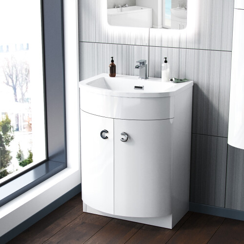 NES Home Nes Home White Freestanding Basin Vanity Unit With Basin Mixer Tap With Waste 1