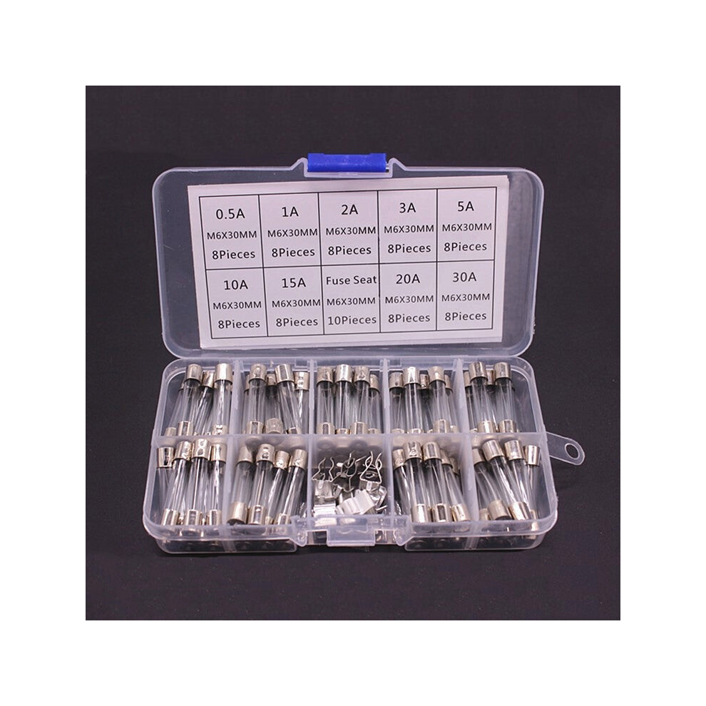 72Pcs /Box 6X30mm Glass Fuse 0.5A-30A Insurance Pipe / 8431777790573
