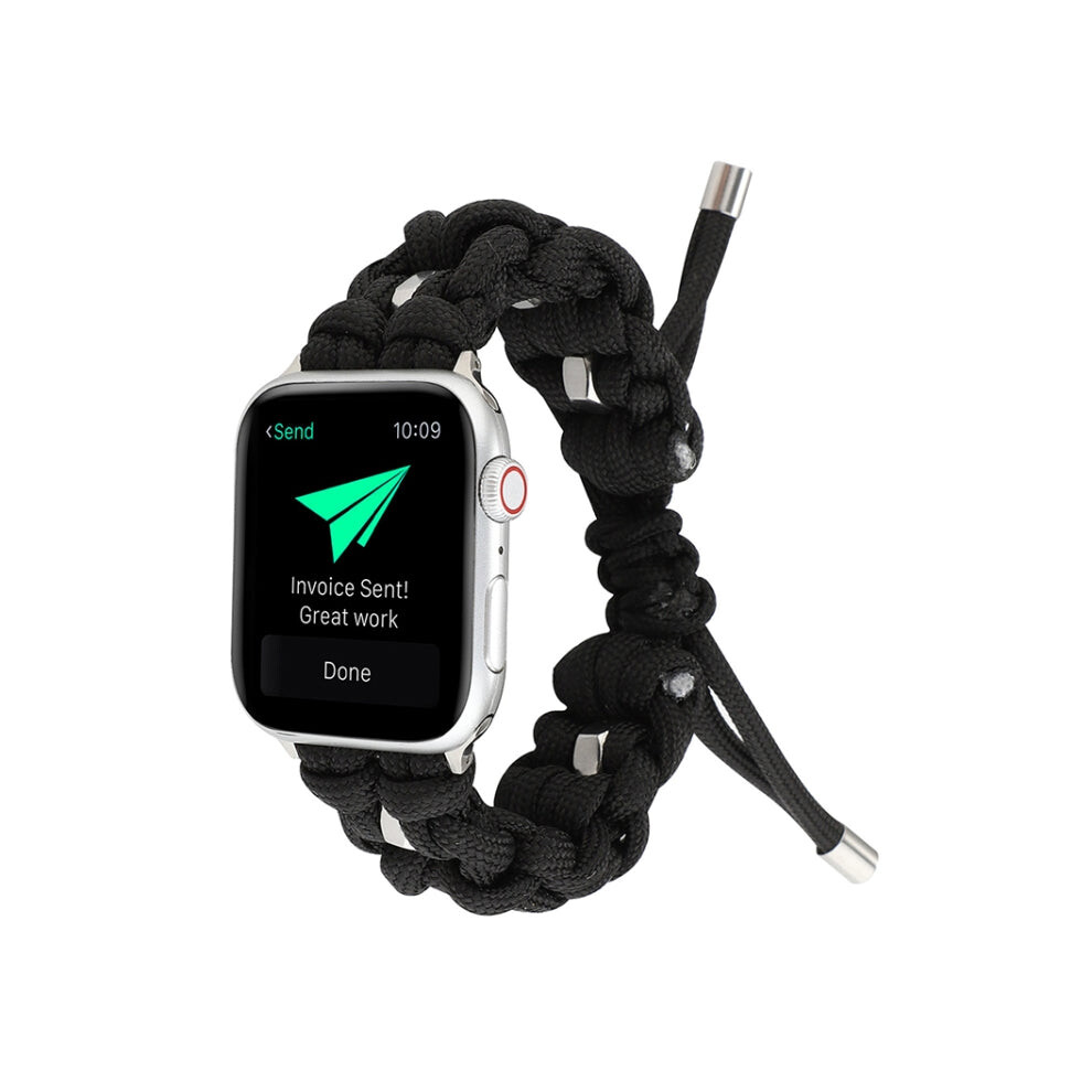 For Apple Watch SE 2023 44mm Screw Nut Braided Paracord Watch Band(Black)