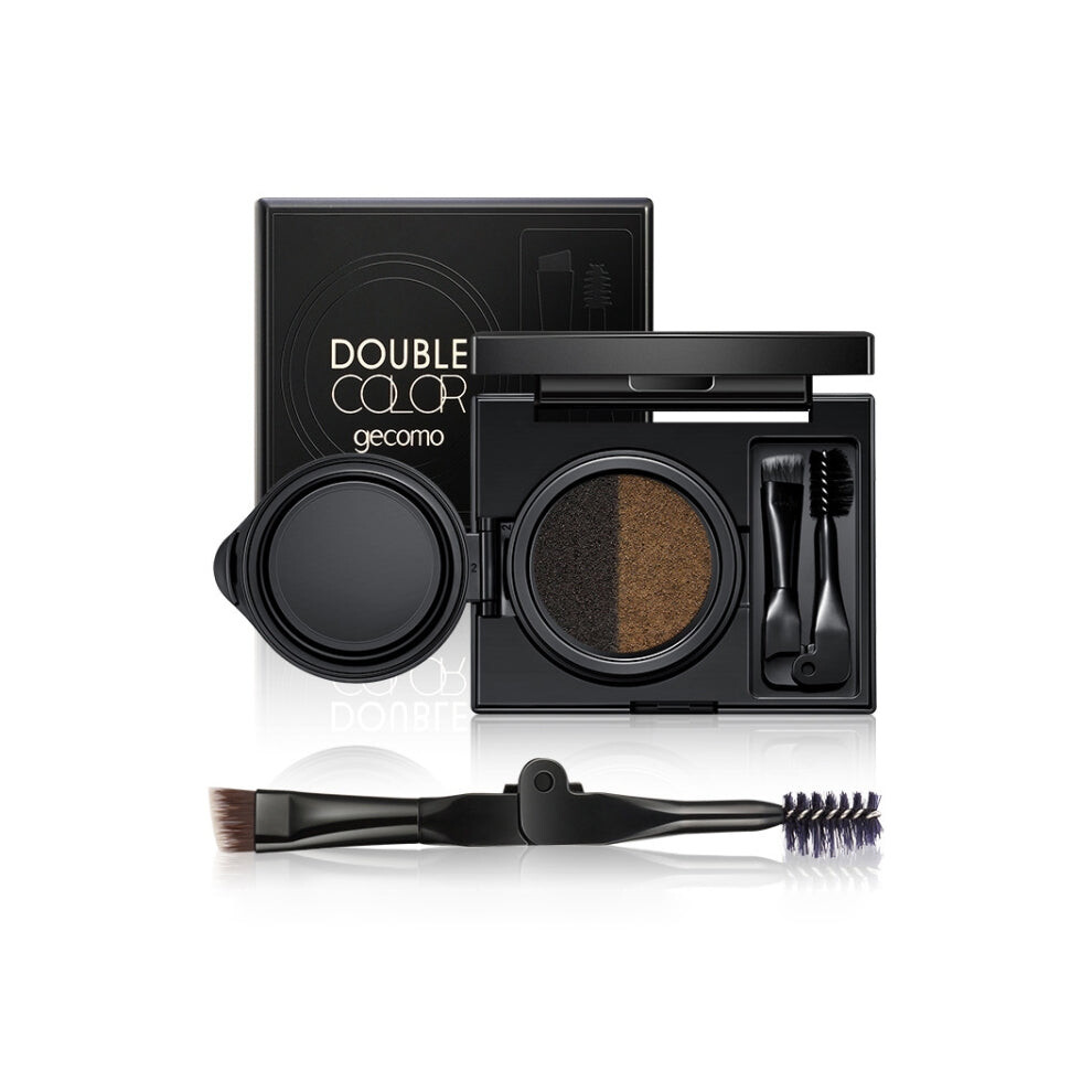 GECOMO Double Color Air Cushion Eyebrow Makeup Dye Palette With Eyebrow Brush(Grey)