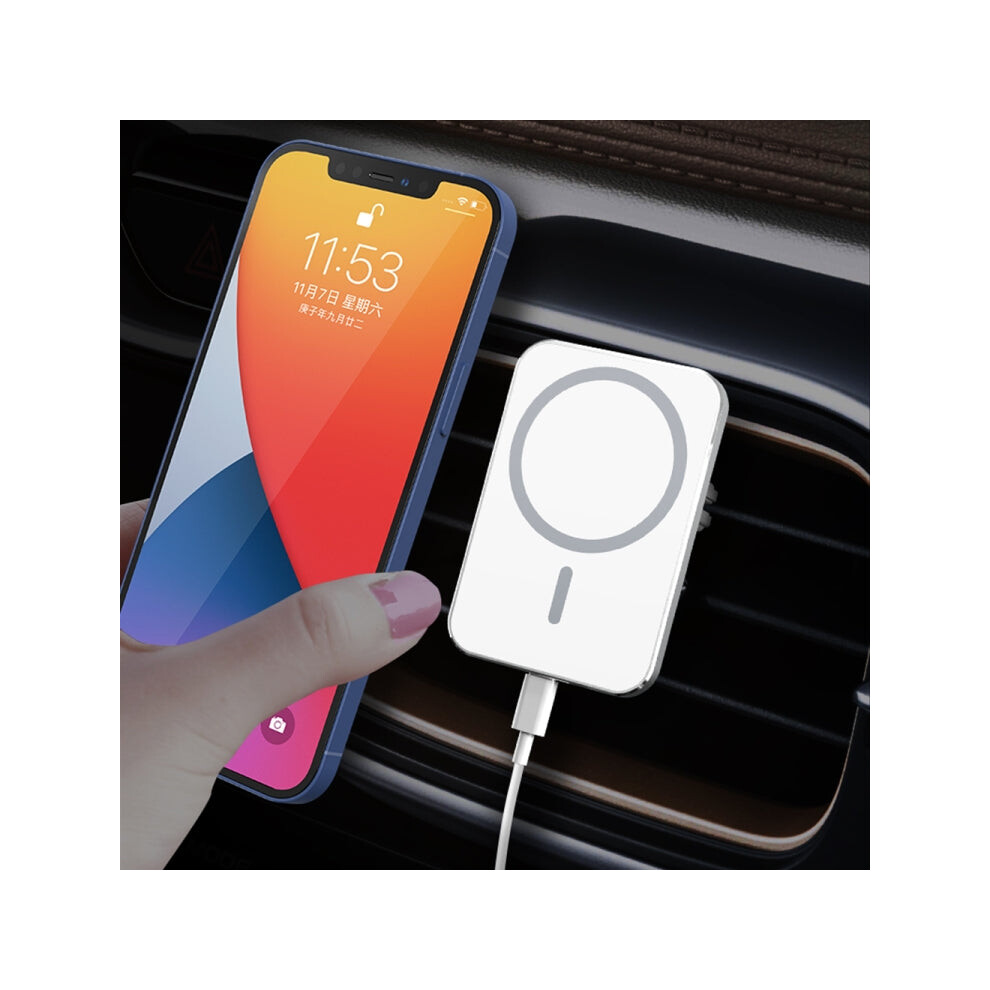 X16 Magsafe Car Air Outlet Vent Mount Clamp Holder 15W Fast Charging Magnetic Wireless Charger(White)