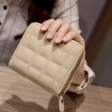 Women Short Zipper Cute Coin Purse Mini Wallet(Beige)