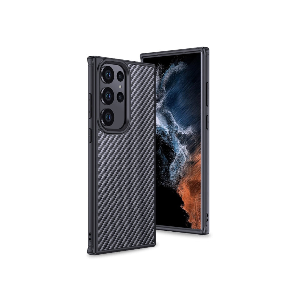 For Samsung Galaxy S23 Ultra 5G Wlons Magsafe Carbon Fiber Kevlar Tpu Phone Case(Black) Black 8431242885087