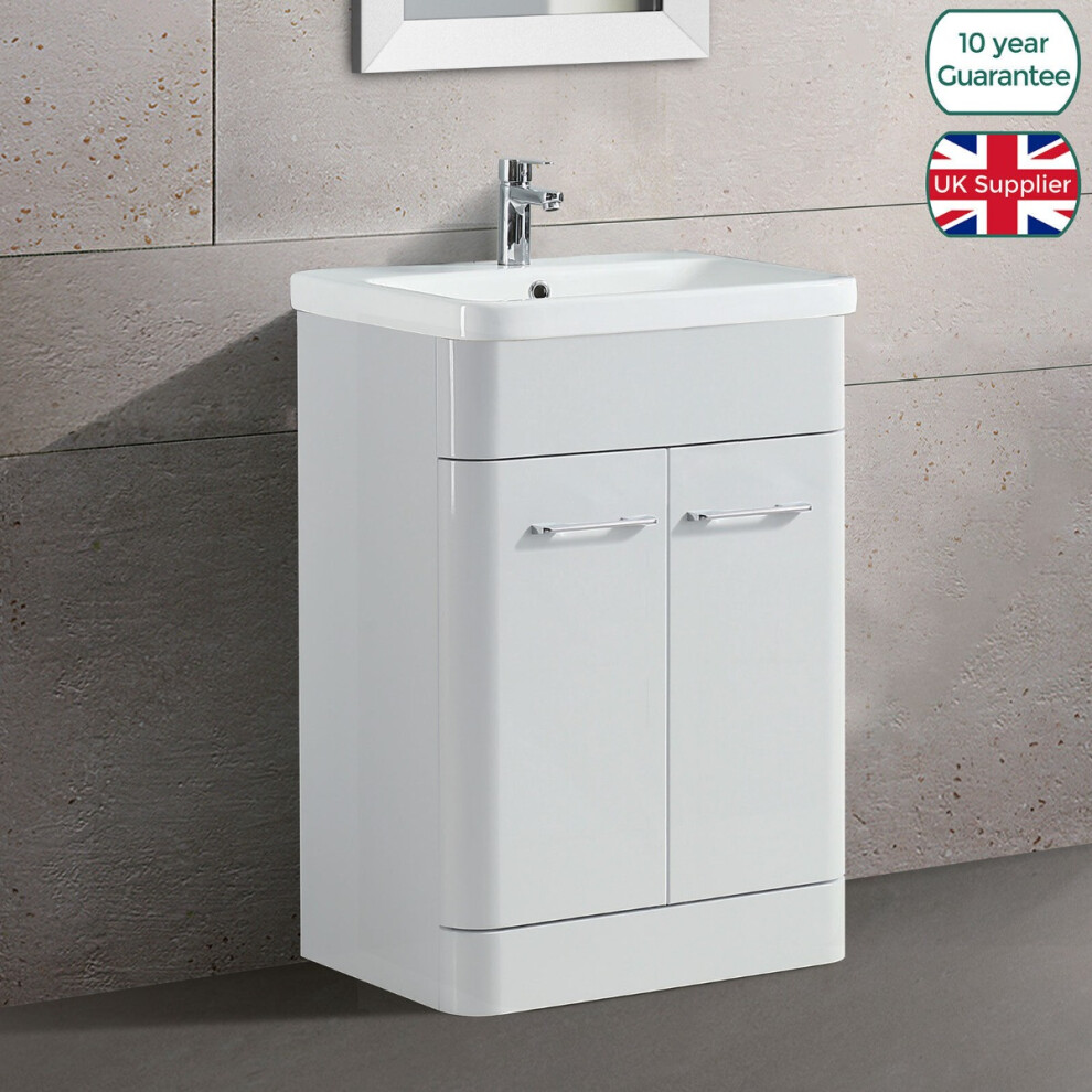 Torex 600mm Freestanding White Vanity Unit with Ceramic Basin, Tap, and Waste