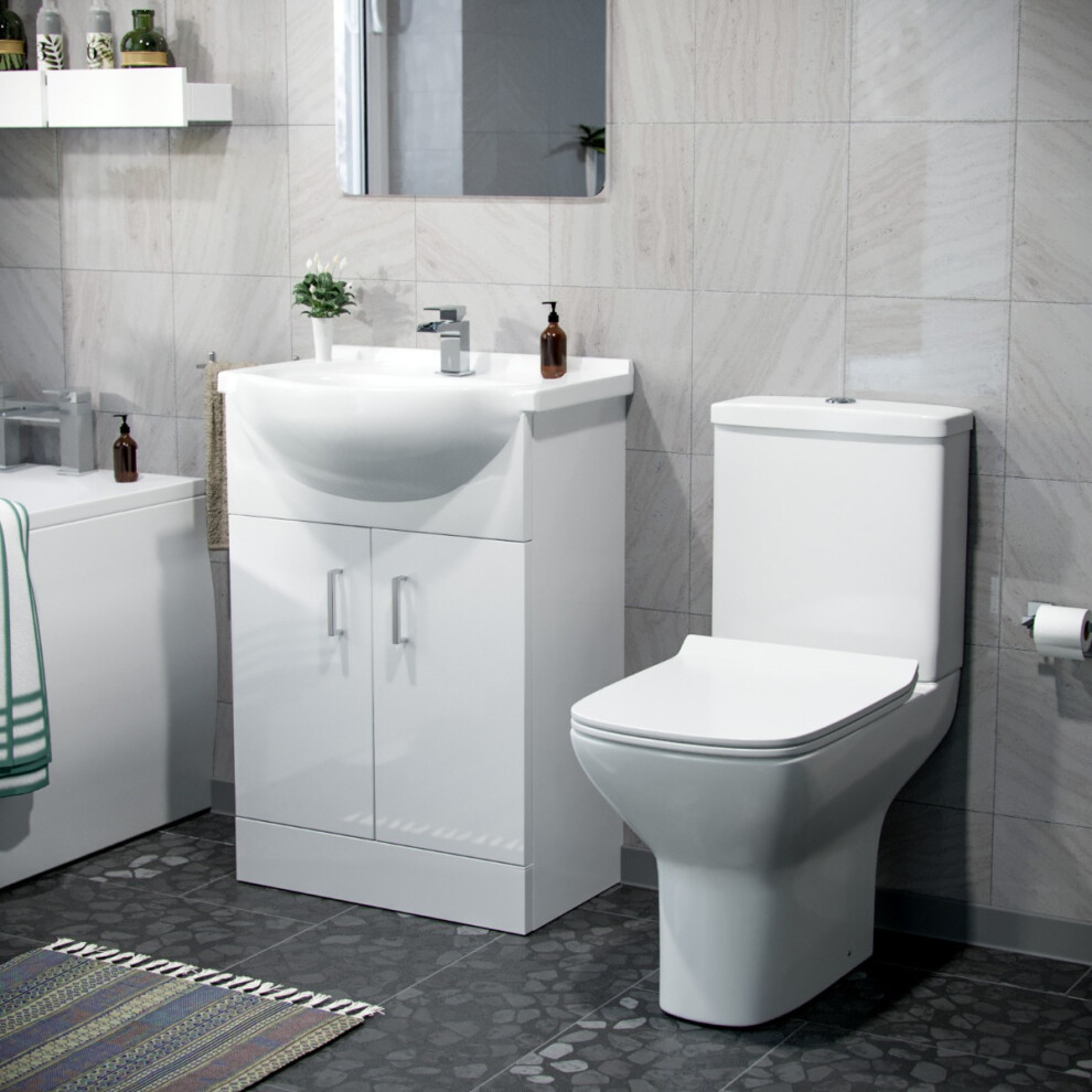 Nes Home Dyon 550Mm Floorstanding Basin Vanity Unit & Rimless Close Coupled Toilet White