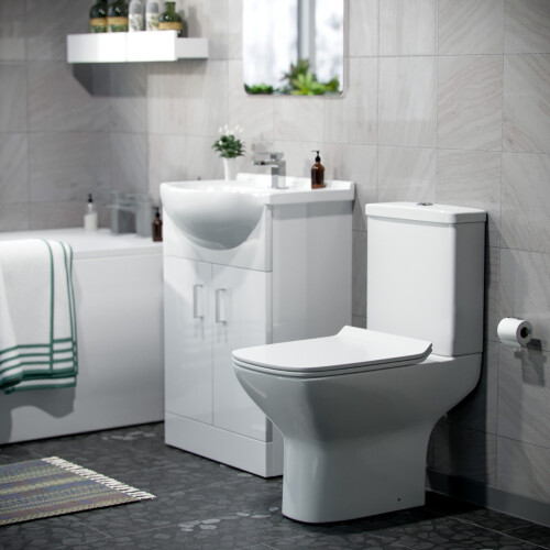 NES Home Nes Home Bathroom Basin Flat Pack Vanity Unit, Toilet and Bath Suite White 1