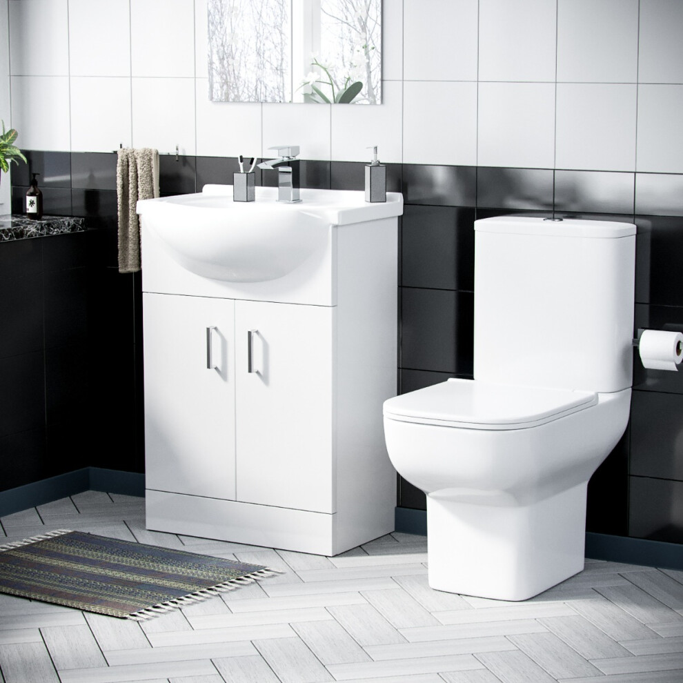 Ellen 550Mm Flat Pack Vanity Basin Unit & Close Coupled Toilet White 9372716863752