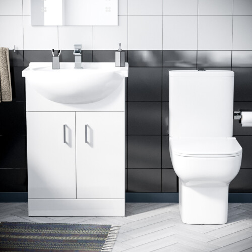 NES Home Ellen 550mm Flat Pack Vanity Basin Unit & Close Coupled Toilet White 2