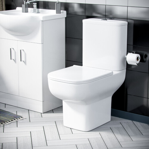 NES Home Ellen 550mm Flat Pack Vanity Basin Unit & Close Coupled Toilet White 1