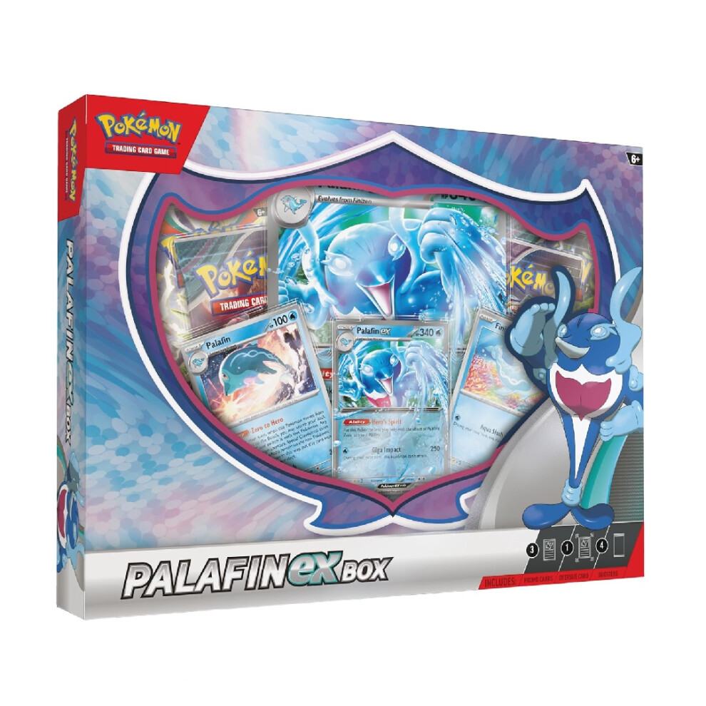 TCG Palafin Ex Box 4 Booster Packs 3 Foil Cards & 1 Oversize Foil Card