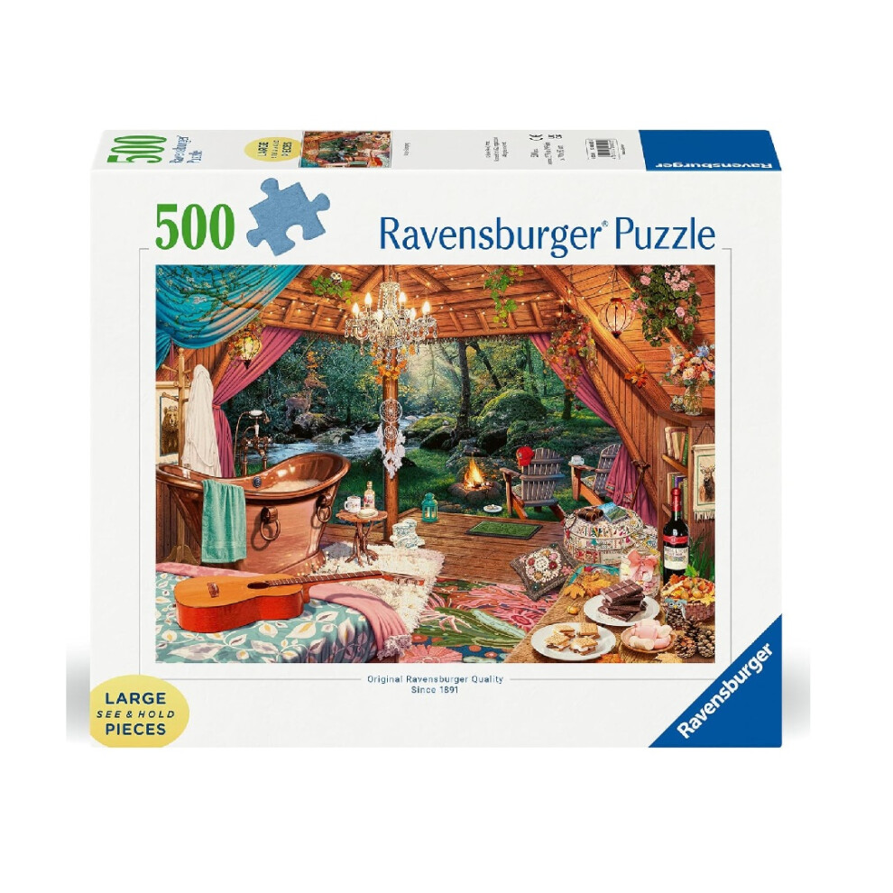 Photos - Jigsaw Puzzle / Mosaic Ravensburger Cosy Glamping 500-Piece Large-Format Jigsaw Puzzle - Tranquil Bathtub Retreat Scene 