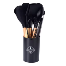 (Black) 12 Pieces Silicone Kitchen Cookware Utensils