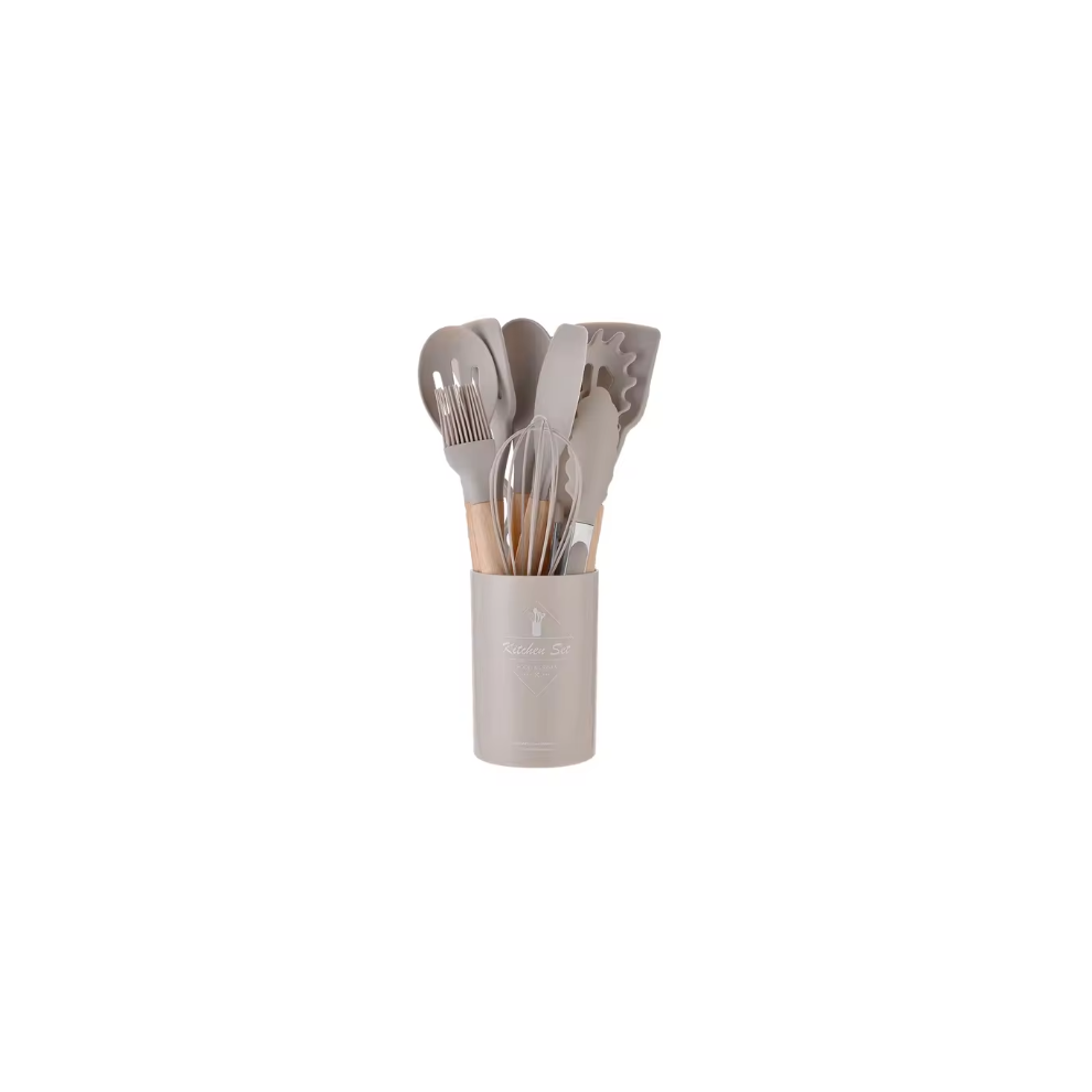 (Cream) 12 Pieces Silicone Kitchen Cookware Utensils
