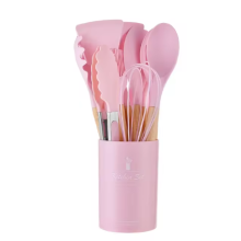 (Pink) 12 Pieces Silicone Kitchen Cookware Utensils