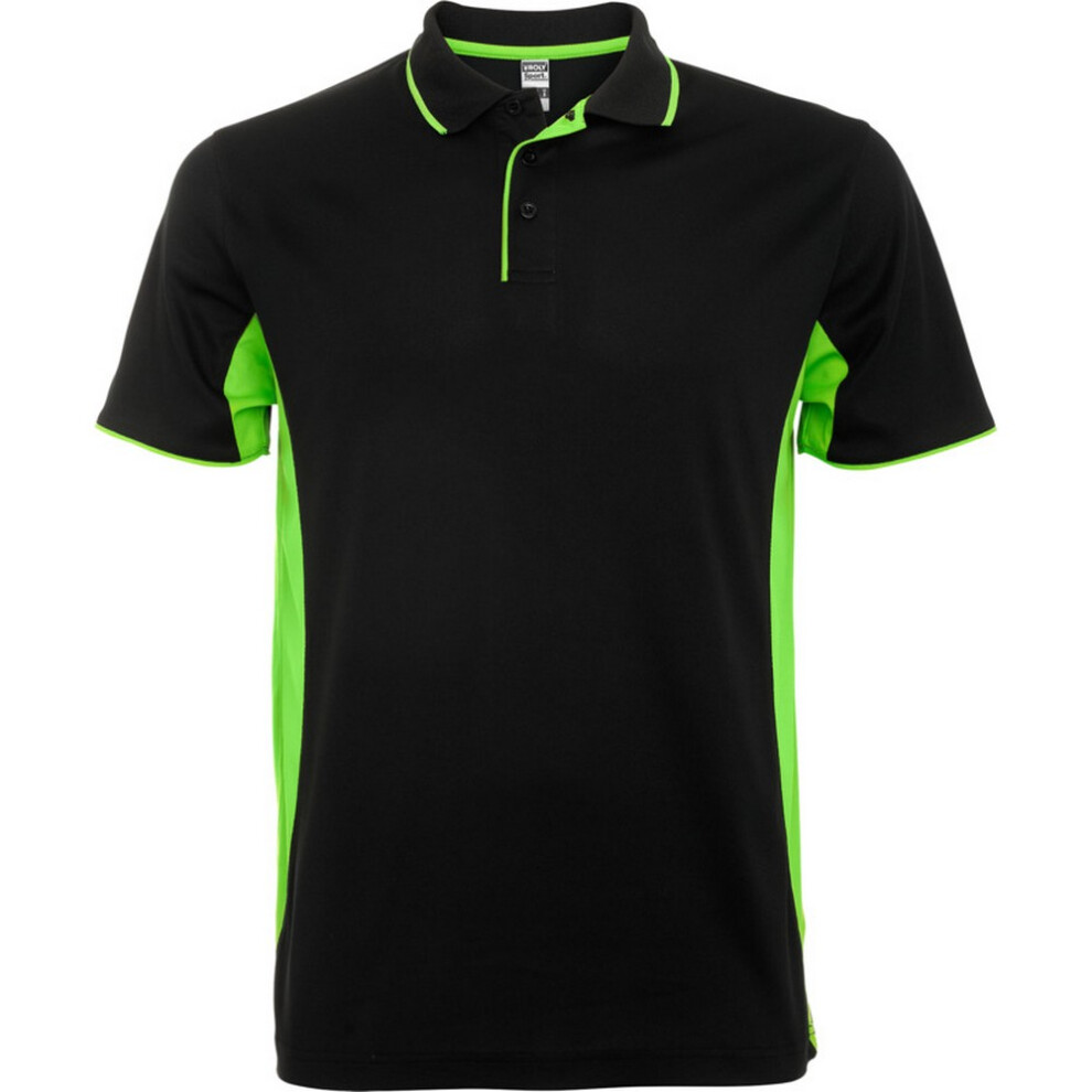 (XXL, Solid Black/Lime) Roly Unisex Adult Montmelo Short-Sleeved Sports Polo Shirt