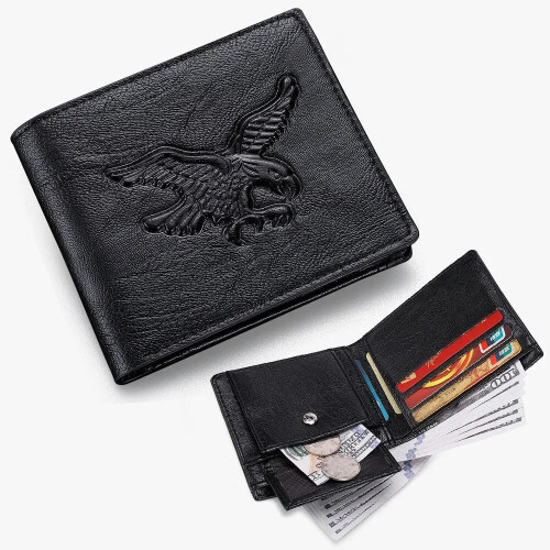(k3256 black) Mens Wallet 3D Eagle Relief Pattern 1