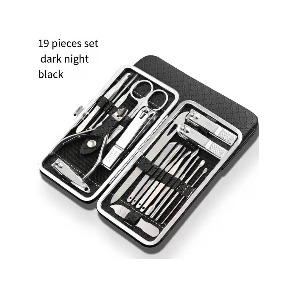 (Black 19-piece set) Nail Clipper Set of 18 Pieces Dead Skin Pliers