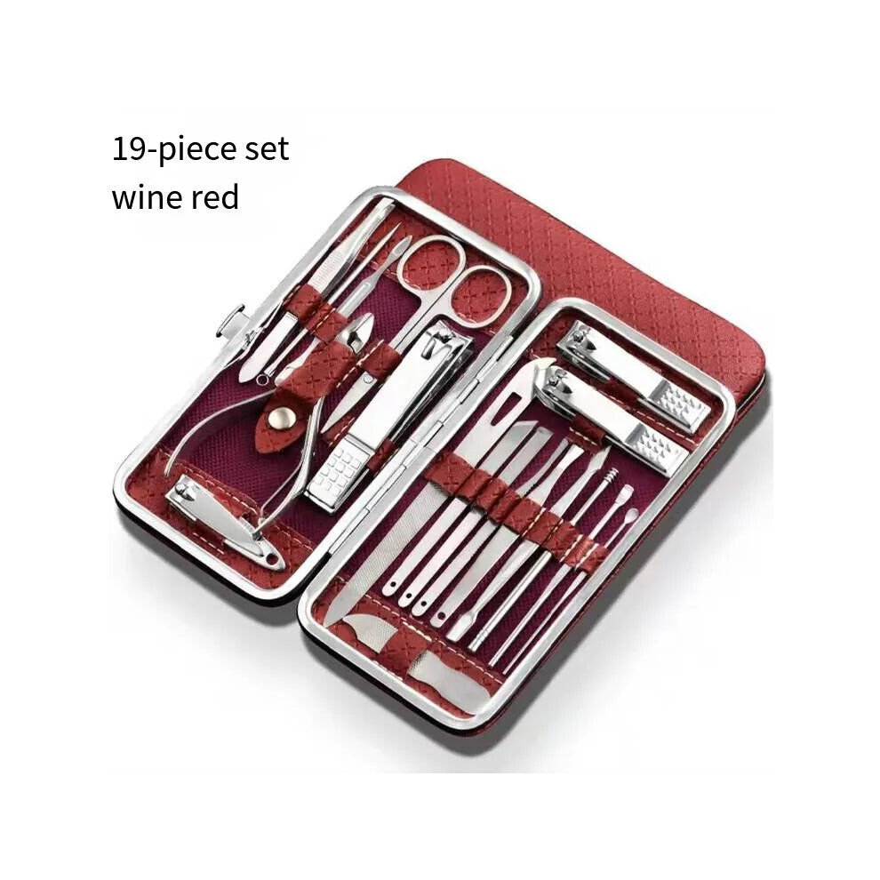 (Red 19-piece set) Nail Clipper Set of 18 Pieces Dead Skin Pliers