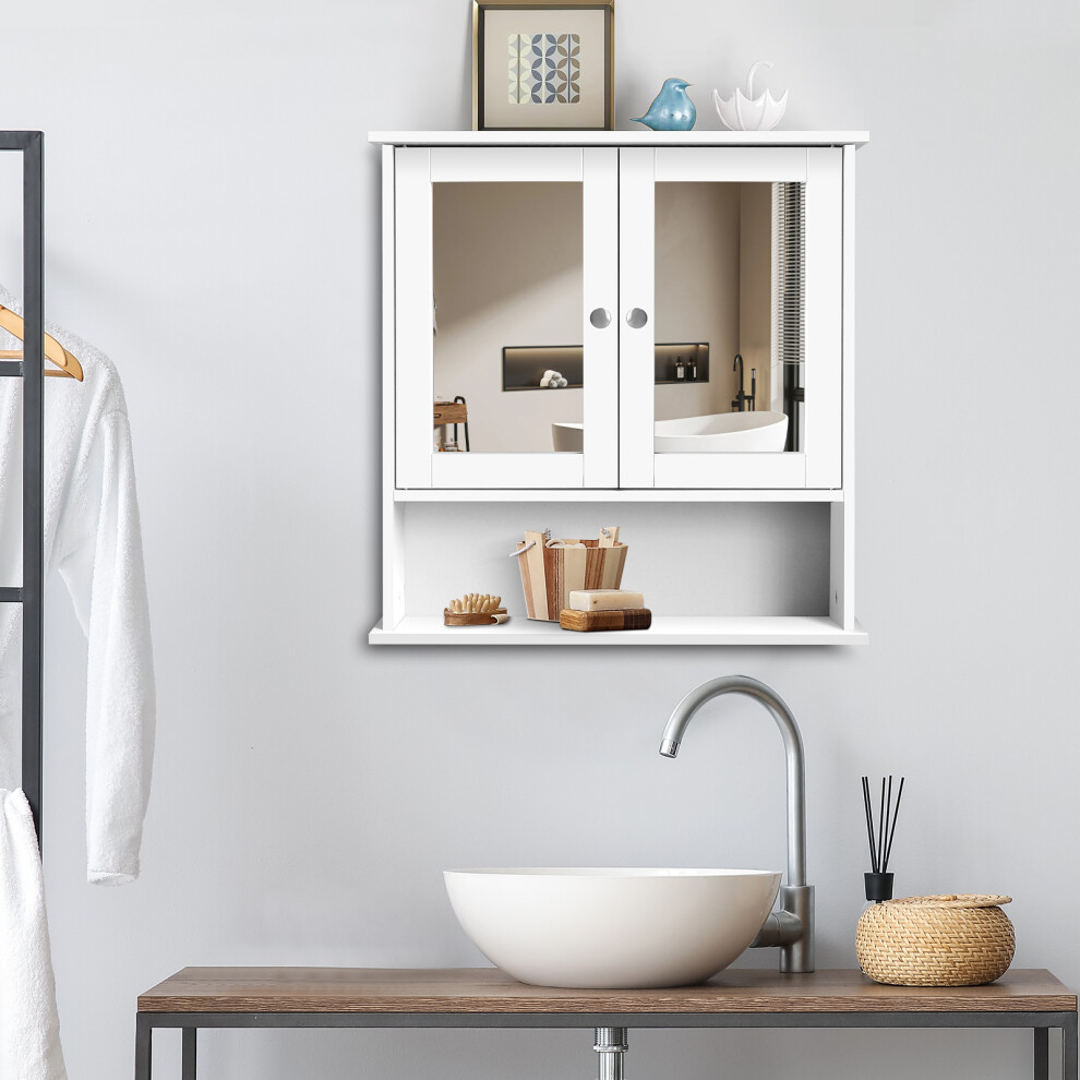 Bathroom Cabinet Wall-Mounted Storage Cabinet Toilet Cupboard Storage Unit with Mirror Doors Adjustable Shelf